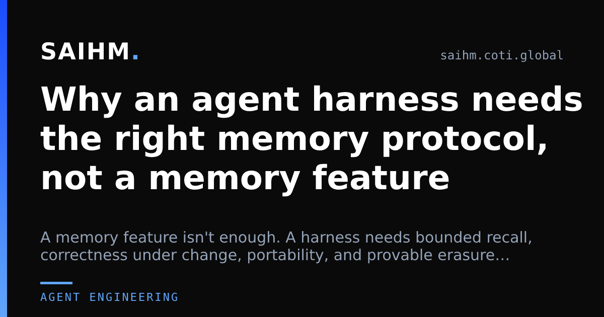 Why an agent harness needs the right memory protocol, not a memory feature — SAIHM